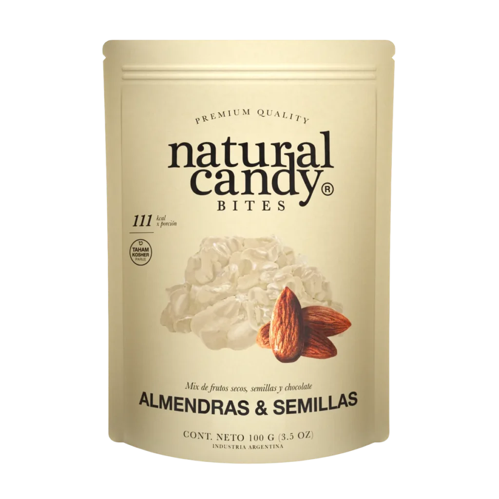 Bite Almendras y Semillas Bañadas Chocolate Blanco de Natural Candy, 100 g