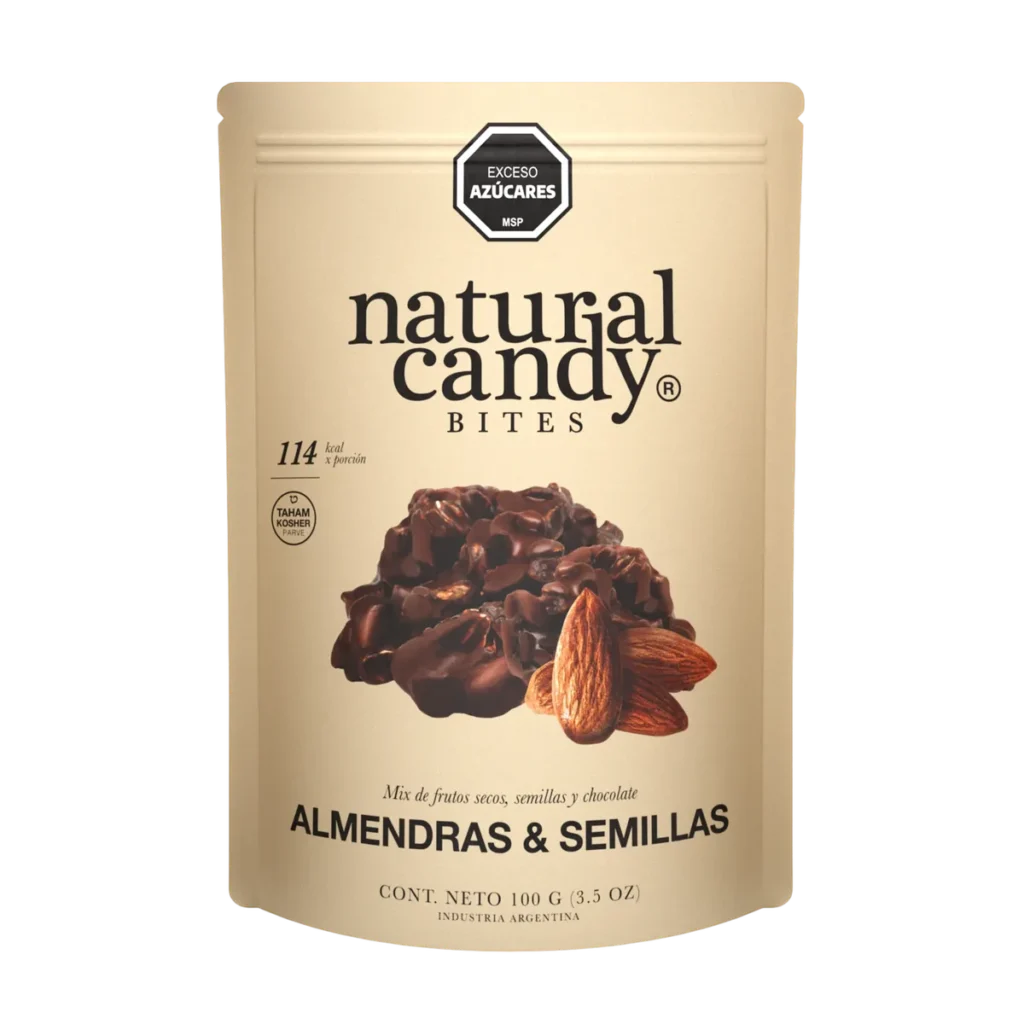 Bite Almendras y Semillas Bañadas Chocolate Negro de Natural Candy, 100 g