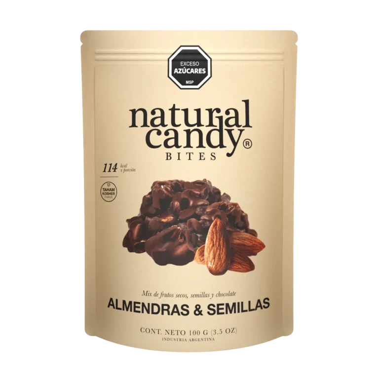 Bite Almendras y Semillas Bañadas Chocolate Negro de Natural Candy, 100 g