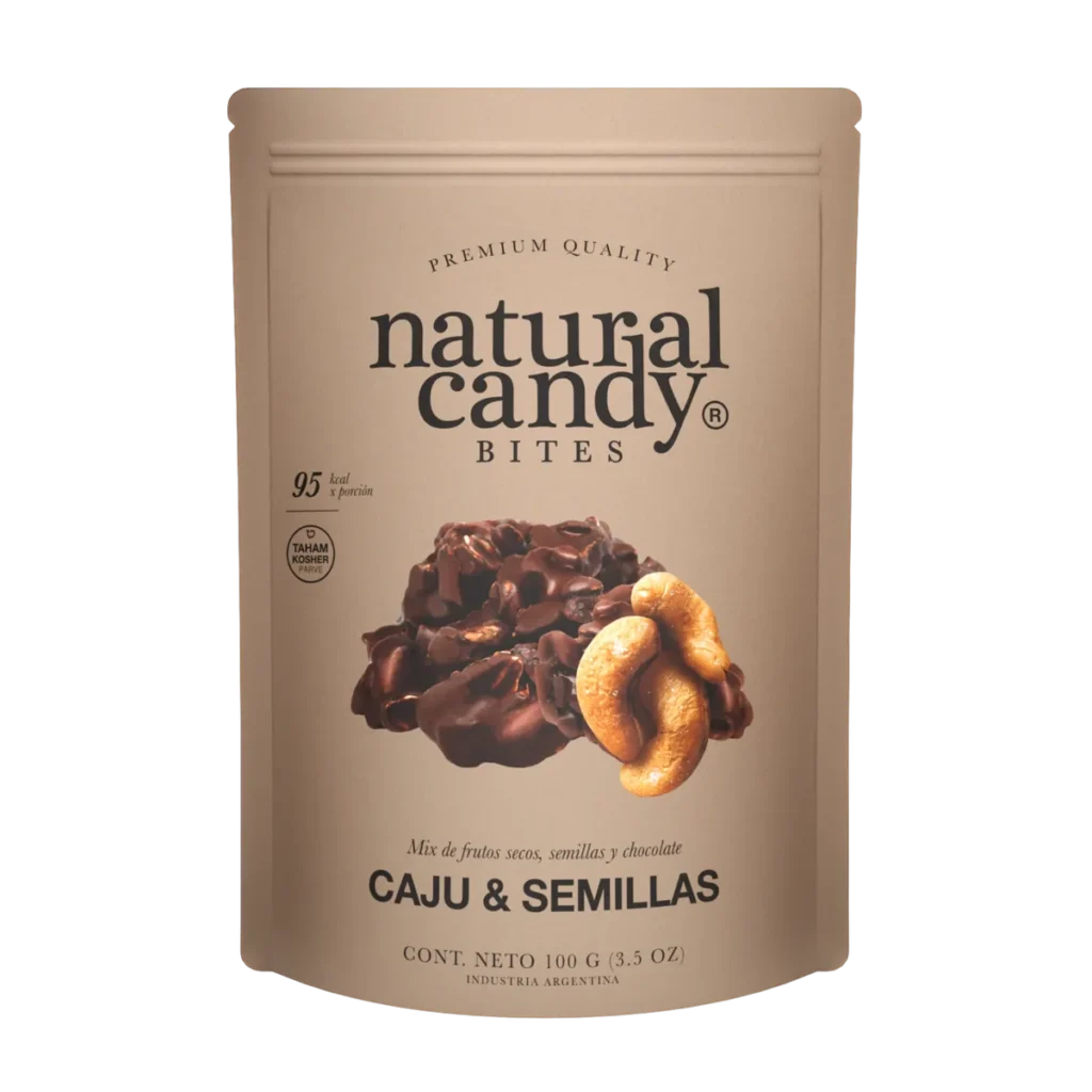 Bite Caju y Semillas Bañadas Chocolate Negro de Natural Candy, 100 g
