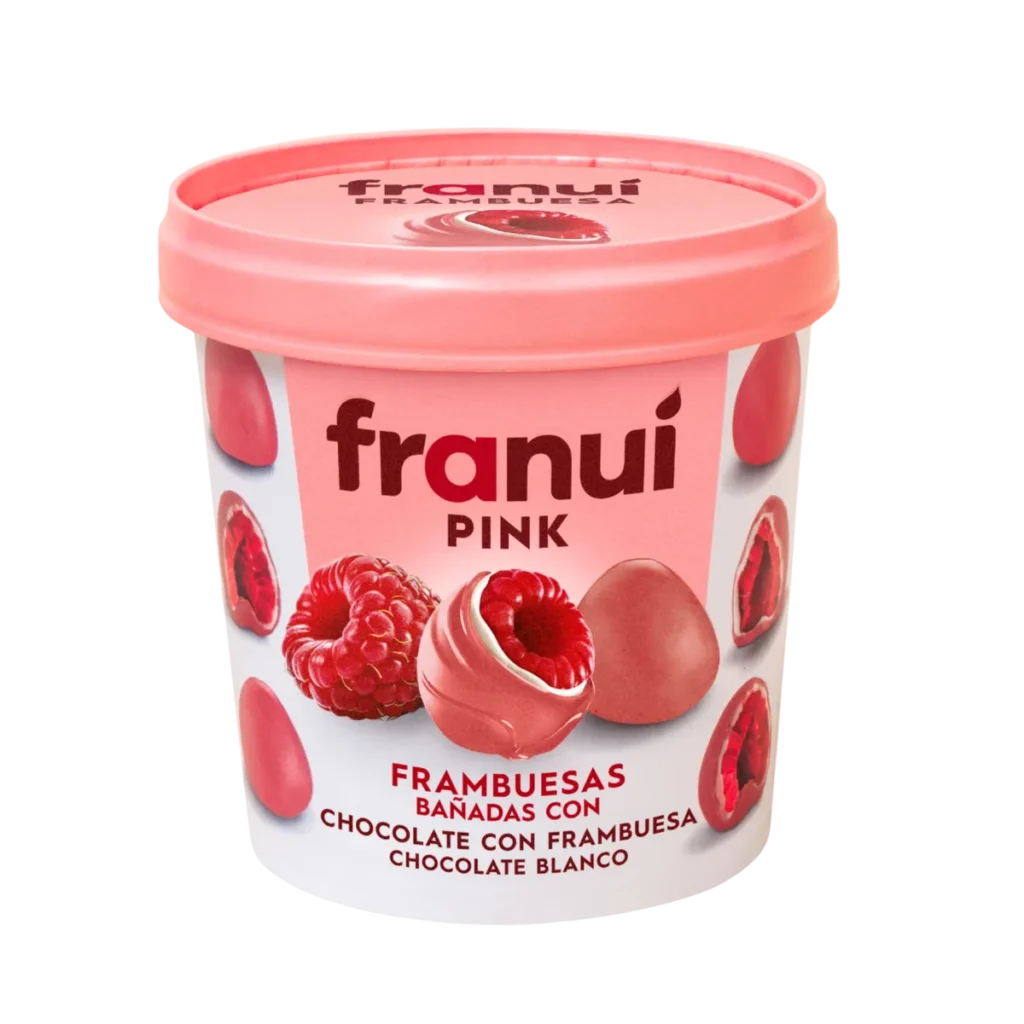 Frambuesas Bañadas en Chocolate Rosa de Franuí, 150 g
