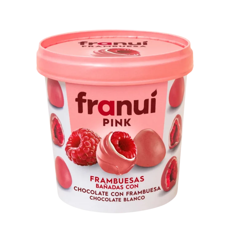 Frambuesas Bañadas en Chocolate Rosa de Franuí, 150 g